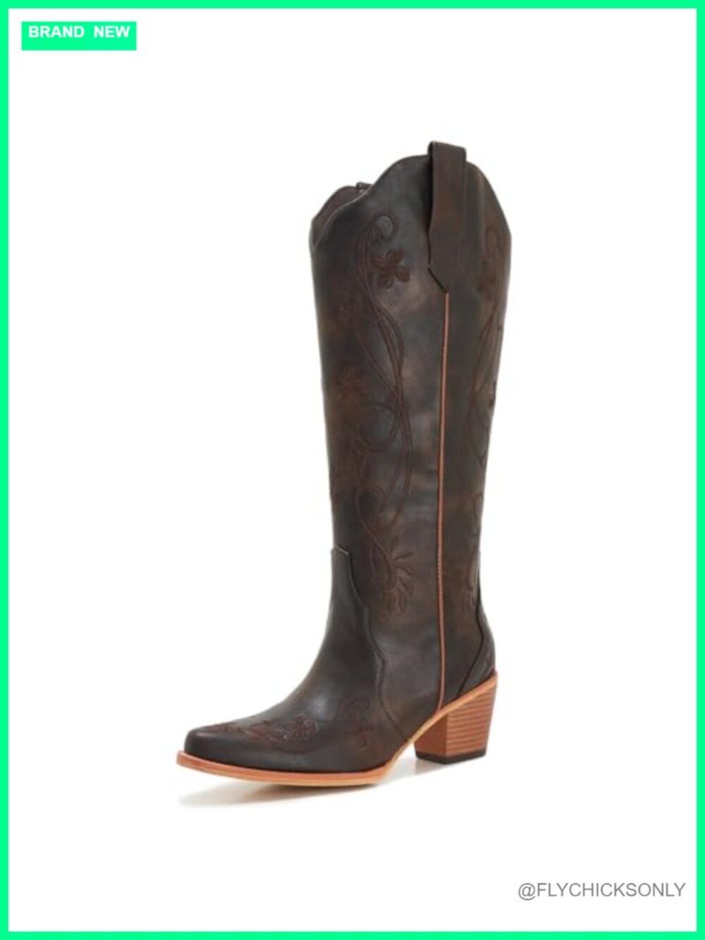 Wide Calf Western Cowboy Boots Faux Leather Knee High Pull On